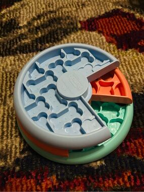 Outward Hound Tri-Section Slow Feeder Bowl in Light Blue, Coral & Mint